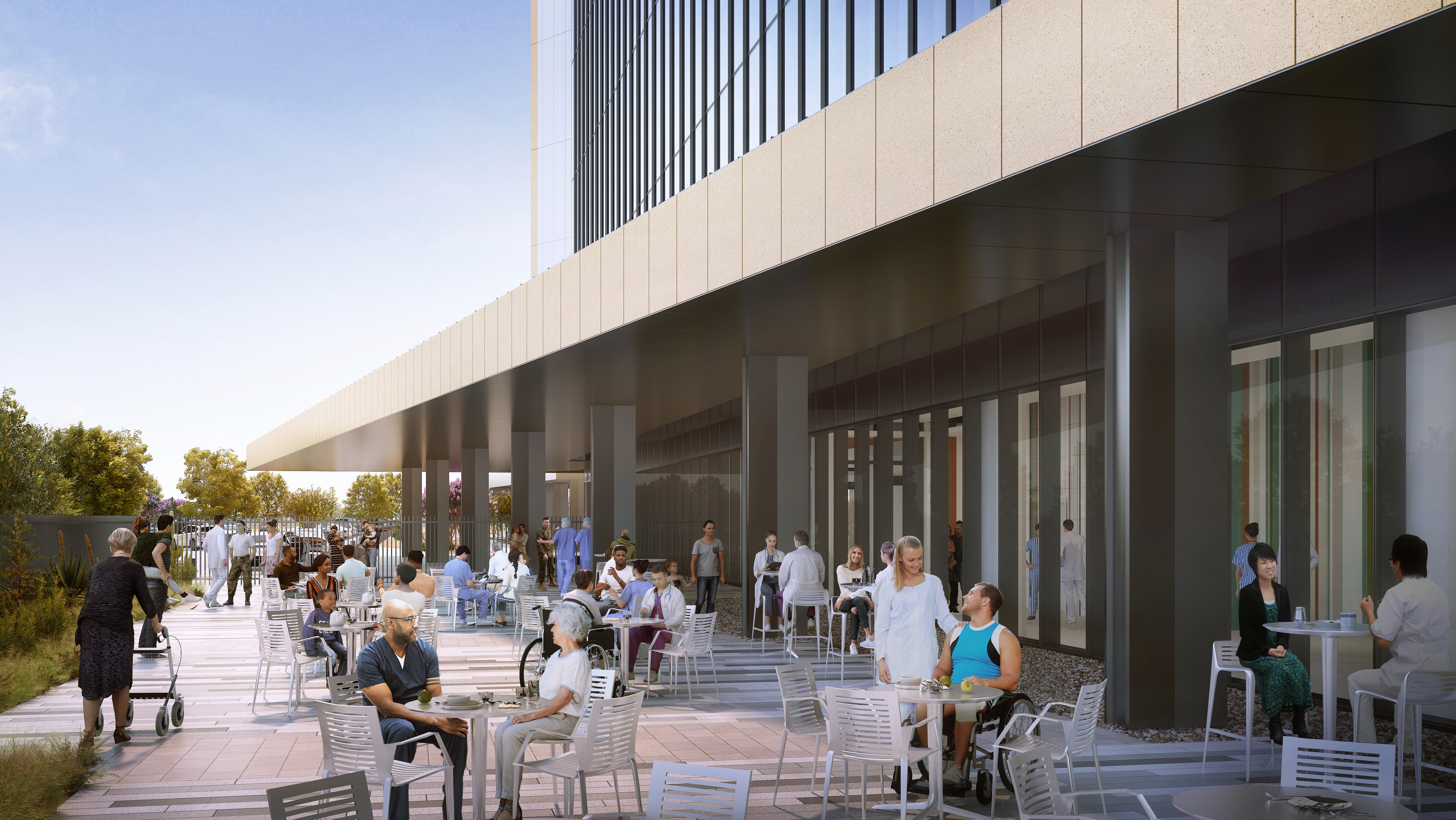 Cafe seating outside of the healthcare center