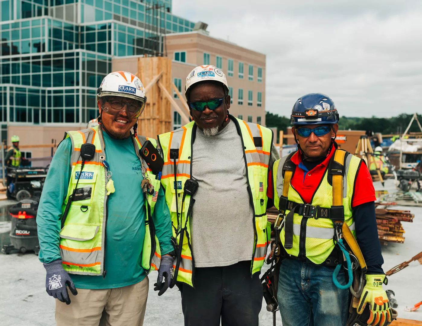 3 Clark craft workers at a jobsite in PPE